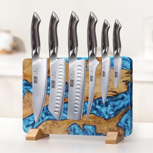 HOSHANHO Resin Magnetic Knife Block, Double Sided Magnetic Knife Holder and Kitchen Knife Organizer Storage, Thickened Acacia Wood Universal Knife Block for Chefs - size: 13*10*4.4 inch