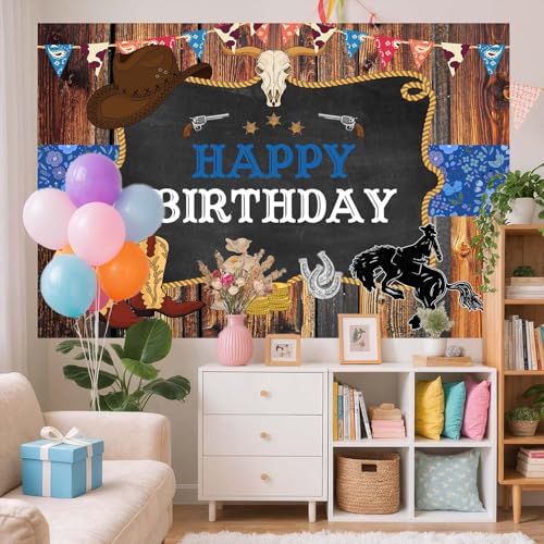 Wathon Western Cowboy Birthday Backdrop for Photography Southwest Country Ranch Rodeo Party Decorations Wild West Rustic Wooden Photo Background Booth Video Studio Props 6X4FT - color: Wooden Cowboy, size: 6X4FT