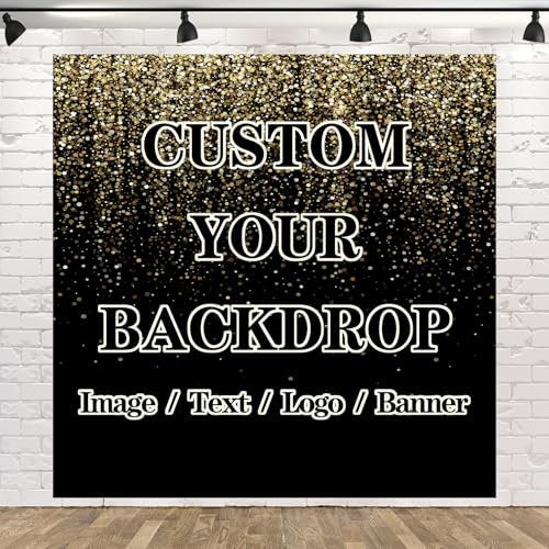 BELECO 8x8ft Fabric Custom Backdrop with Picture Logo Text Customize Your Design Personalized Background Customized Backdrop Banner for Party Decor Birthday Wedding Christmas Photoshoot Home Decor - size: 8x8FT