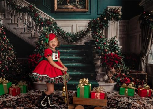 Kate Christmas Photography Backdrops Christmas Retro White Green Marble Staircase Backdrop, 10x6.5ft - size: 10x6.5ft