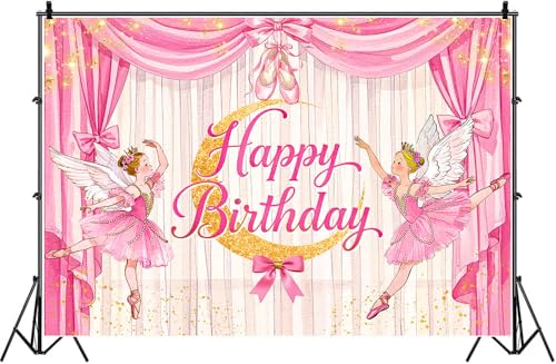 Ballerina Girl Backdrop Cute Ballet Photography Background Pink Princess Party Supplies for Girls Birthday Baby Shower Dance Decor Banner Portrait Photo Booth Studio Props 7x5ft FU020YL - size: 7x5ft