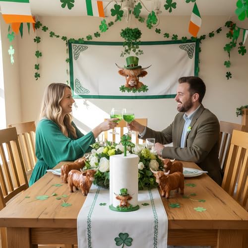 Namalu St. Patricks Day Highland Cow Paper Towel Holder Shamrock Highland Cow Kitchen Decor Kitchen Cute Paper Towel Holder Dispenser for Bedroom Toilet Countertop Decor - style: St. Patricks Day
