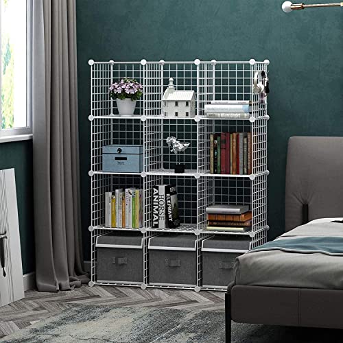 C&AHOME Wire Cube Storage, 12-Cube Storage Organizer Metal, C Grids Storage Bins Shelving, Modular Bookshelf Shelf, Closet Cabinet Ideal for Bedroom, Office 36.6”L x 12.4”W 48.4”H White - color: White