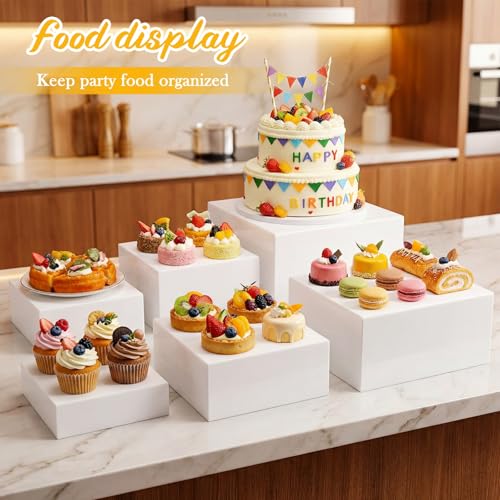 Geelin 6 Pack Acrylic Risers for Display Acrylic Cube Boxes Risers Display Stands with Hollow Bottoms Decorative Stand for Jewelry Candy Table Decor 6 Sizes(White,7 to 12 Inch,Square) - color: White, size: 7 to 12 Inch