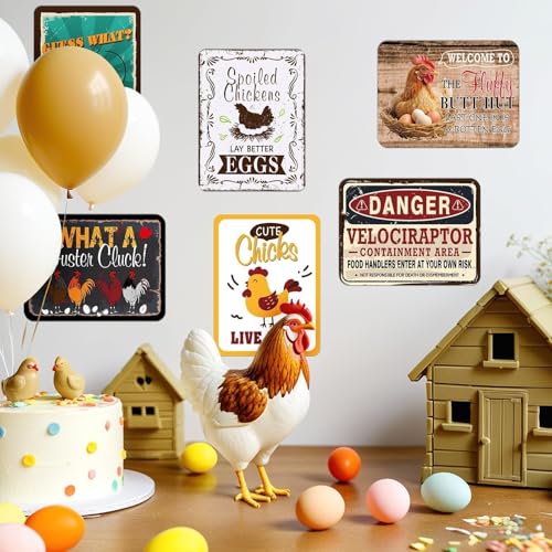 WERNNSAl Chicken Party Decorations - 9PCS Chicken Birthday Party Supplies for Kids Adults Funny Farm Chicken Coop Sign Gift Posters for Door Yard Garden Wall Decor - style: Retro