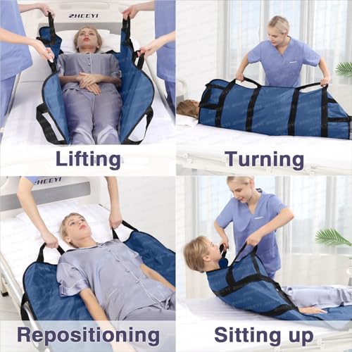 Multipurpose 48" x 40" Positioning Bed Pad with Reinforced Handles - Reusable & Washable Transfer Sheet for Turning, Lifting & Repositioning - Double-Sided Nylon Fabric, Navy Blue - color: 8-navy Blue