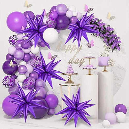 Purple Star Balloons - 72 PCS Large 26 Inch Explosion Foil Cone Balloon, 12 Point Large Mylar Spike Balloons for Wedding Birthday Party Halloween Decoration - color: Purple Star Cones, 26 Inch