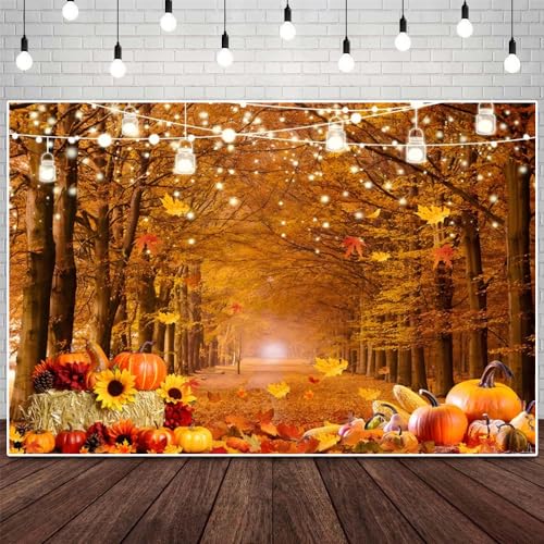 Fall Backdrop Thanksgiving Photo Background Fall Forest Thanksgiving Maple Leaves Background Fall Friendsgiving Pumpkin Party Decorations Banner 5X3FT - color: Fall 011, size: 5x3ft