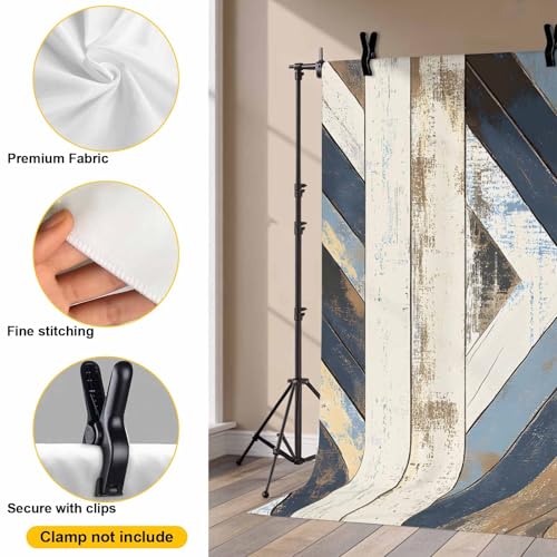 Vintage Backdrop for Photography, Western Aztec Geometric Strip Wood Texture Farmhouse Photo Backdrop Portrait Background Party Banner Photo Backgrounds for Studio Booth Props, 7x5ft - color: CadetBlue Beige, size: 7x5FT