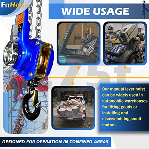 Lever Chain Hoist 1650LBS Capacity 10FT Manual Ratchet Chain Puller Hoist with 2 Hooks for Open-Air and Unpowered Operations (1650LBS 10FT)