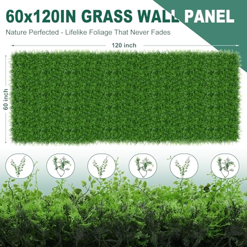 Yangrass Artificial Grass Wall Panel, 60"x120"(50 SQFT) Boxwood Roll Panels Greenery Backdrop Wall, Privacy Hedge Fence Screen with UV Protection, Green Wall Decor for Indoor Outdoor Garden Patio - color: Fern, size: 60x120 in 1pcs