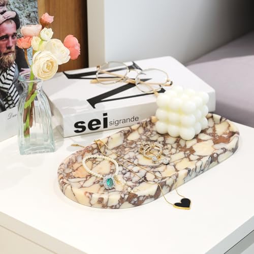 Koville Natural Decorative Marble Bathroom Tray, 12"x6" Calacatta Viola Marble Catchall Tray for Bathroom, Stone Perfume Trays Jewelry Dish, Stone Storage Trays for Home Decor(Textural Differences) - color: Calacatta Viola Purple, size: 12" x 6" x 0.7"