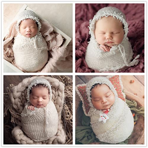 Baby Photography Props Luxurious Lace Hat with Blanket Newborn Photo Shoot Outfits Infant Princess Photos Hats Wrap Set (White) - color: White