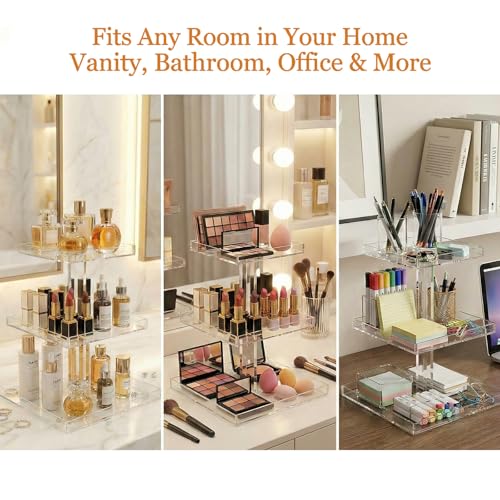 YAGELI 3-Tier Perfume Organizer Stand for Vanity - Large Clear Acrylic Display & Storage for Bathroom Countertop, Dresser | Makeup, Jewelry Holder with Non-Slip Base - size: 11.2" x 11.2" x 15.3"