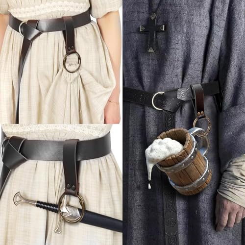 Medieval Back Sword Frog Holder Bracers Belt and Belt Pouch Viking Warrior Costume Renaissance Accessory Cosplay Props - color: Black