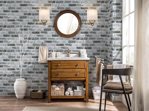 Guvana 17.3"×590" Brick Peel and Stick Wallpaper Grey Brick Contact Paper Self Adhesive Wallpaper 3D Textured Brick Wallpaper Vintage DIY Removable Wall Paper for Bedroom Livingroom Decor - color: Gray, size: 17.3" x 590"