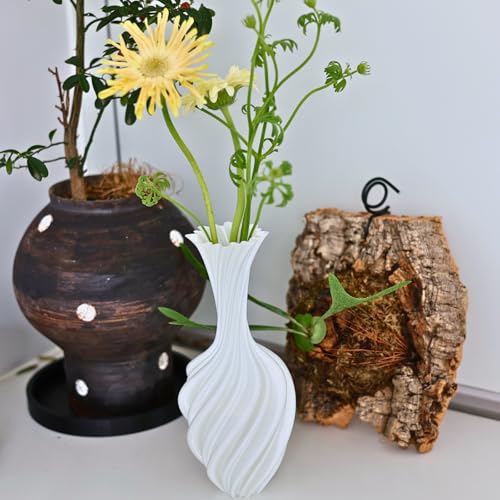 Threaded vase, Fluted Transparent, Modern, Suitable for Living Room, Dining Table, Entrance, Shelf, Wedding, Office, Coffee Table, Birthday, 5.9 inches (White-3) - color: White-3