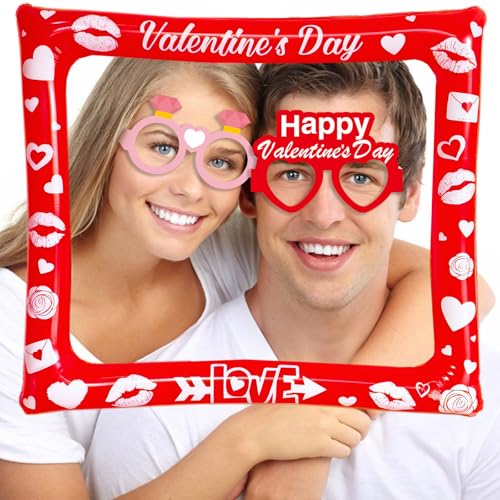 Double Sided Inflatable Valentines Day Photo Booth Frame, LMSHOWOWO Funny Valentines Photo Booth Props Selfie Props for Valentine's Day Celebrations Wedding Bridal Party Supplies (1 Pack) - color: Red White Valentines