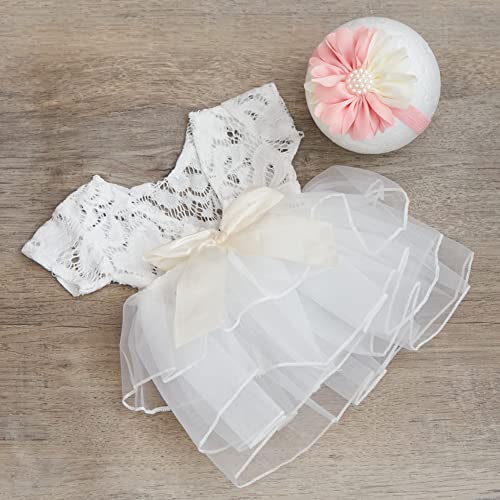 Zeroest Baby Photography Props Lace Hats Outfit Newborn Photo Shoot Outfits Infant Photos Baby Girl Photoshoot - color: Snow White