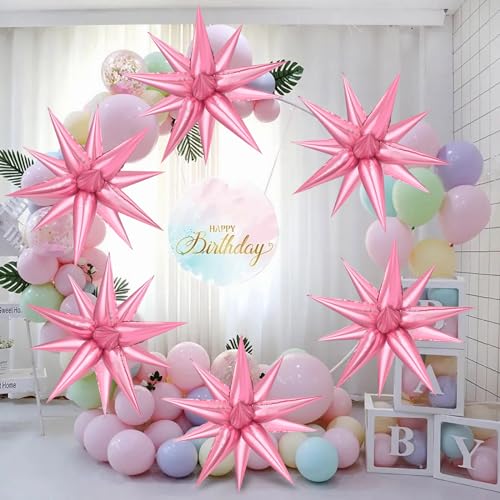 74 PCS Pearl Pink Star Balloons - 26 Inch Explosion Foil Cone Balloon, 12 Point Large Balloons for Wedding Birthday Bachelorette Party Baby Shower Pink Party Decorations Supplies - color: Pearl Pink, 26 Inch