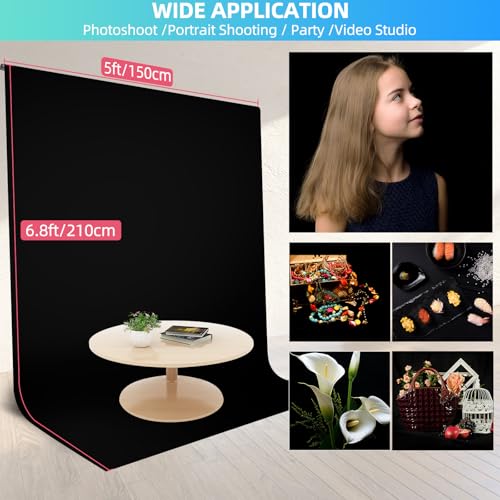 Black Backdrop Background with Stand for Photoshoot, 5x6.5ft Black Photo Backdrop Curtain Cloth with Background Support Stand, 5 Spring Clamps& Carrying Bag for Party Photography Video Studio - color: Black, size: 5 x 6.5 Ft