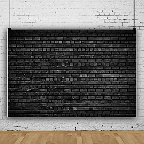 Laeacco 5x3ft Black Brick Wall Backdrop Dark Gray Wall Dim Color Tone Rough Texture Brick Photography Background Birthday Party Decor Children Adult Artistic Portrait Shoot Studio Video Props - size: 5x3ft