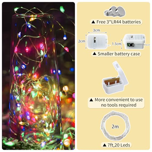8 Pack Multicolor Fairy Lights Battery Operated, 7ft 20 LED Mini String Twinkle Lights for Mother's Day Easter Christmas Mason Jars Centerpiece Table Decorations (8, Multicolor) - color: Multicolor