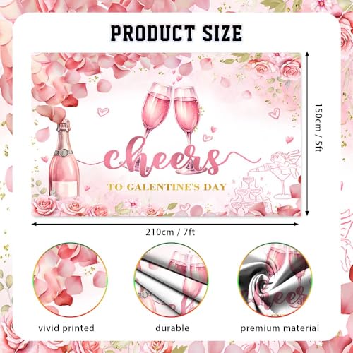 AIBIIN 7x5ft Galentine's Day Backdrop Cheers to Galentine's Day Photography Background Pink Floral Champagne Galentines Day Party Decorations Banner Photo Props - color: Pink