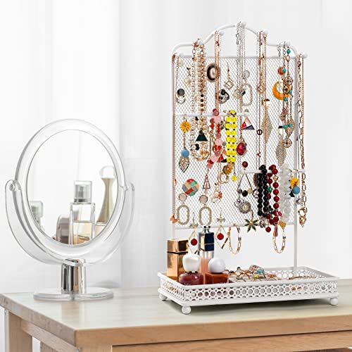 Meangood Jewelry Organizer Stand, Earring Holder Rack for Hanging Earrings Necklace Bracelets Watches Jewelry Display Large Rings Storage as Women Gift (White) - color: Earring White