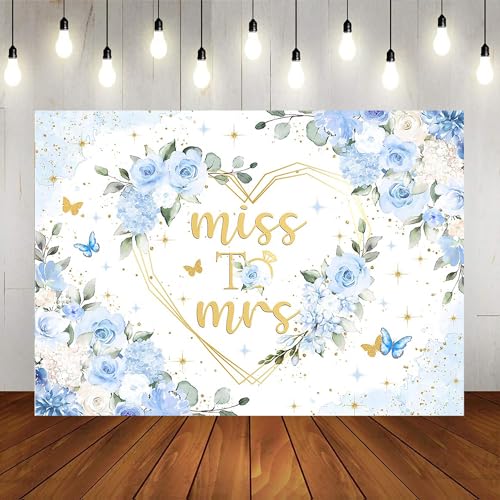 Mocsicka Miss to Mrs Bridal Shower Backdrop Boho Something Blue Bridal Shower Decorations Dusty Blue Bride to Be Wedding Shower Banner Photo Booth Props (6x4ft) - size: 6x4ft