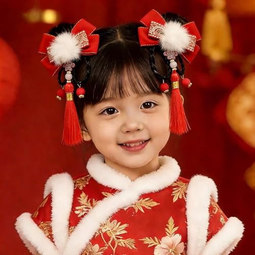 New Year Hair Clips Headdress Costume Photo Props Red Chinoiserie Hair Barrettes Chinese Hairpins for Party Spring Festival - color: style2, size: 1 Count (Pack of 1)