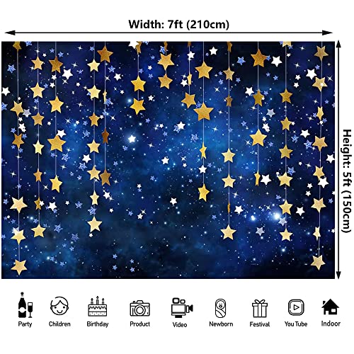 7x5ft Twinkle Twinkle Little Star Backdrops Navy Blue Galaxy Starry Night Gold Stars Photography Background for Adults Newborn Kids Birthday Baby Shower Party Decorations - color: Blue, size: 7x5ft