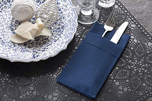 Moyes Home Navy Disposable Dinner Napkins with Pocket - Linen-Feel Pre-Folded Cloth-Like Paper Napkins for Silverware, Weddings, Dinner Parties, 16x16 in, Pack of 50 - color: Navy