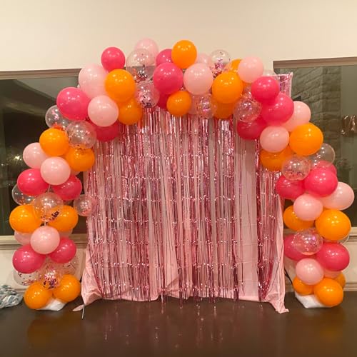 Jobkoo Pink and Orange Balloons 12 Inch Sunset Coral Orange Hot Pink Tropical Balloon for Graduation Baby Shower Birthday Princess Summer Bachelorette Wedding Party Decorations - color: Pink Orange