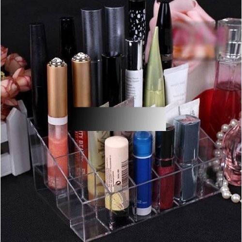 Transparent Cosmetic Makeup Organizer Clear 24 Lattices Lipsticks Cosmetic Lotion Makeup Organizer Storage Display Holder Stand (Pack of 2) - size: 5.75x3.75x1.75 Inch (Pack of 2)