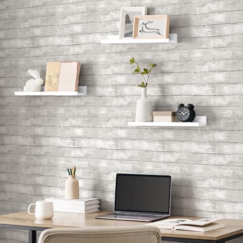 Peel and Stick Wallpaper 17.3" X 80" Vintage White Gray Wood Shiplap Wallpaper Peel and Stick Contact Paper Rustic Removable Self Adhesive Wood Wall Paper for Bedroom Bathroom Cabinets - color: White, size: 17.3" x 80"