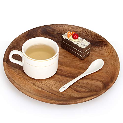 2 Pcs 10 Inch Acacia Wood Dinner Plates Set for Eating Wooden Round Charcuterie Boards Kitchen Serving Platters for Food Dishes Cheese Tray Dessert Salad Plate Wood Charger Plates Decorative Trays - size: 10 Inch