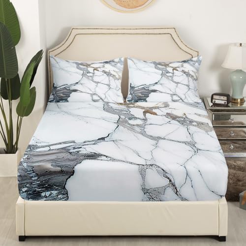 Feelyou Black White Marble Bed Sheets Set King Size Modern Marble Aesthetic Sheet Set Retro Watercolor Artwork Design Sheets with Deep Pocket Fitted Sheet Abstract Marble Texture Printed Bedding Set - color: Black White, size: King