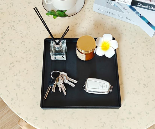 Small Square Tray (9 inch) 3 Pack, Durable Black Tray for Desserts & Organization, Lightweight for Coffee, Drinks, Party, Seasoning, Perfume and Display. - color: Black - 3 Tray, size: 9" x 9" x 0.8"