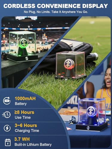 JupDec Cordless LED Championship Ring Display Case, Clear Acrylic Single Ring Holder with 10 Color Light up, Autograph Ring Showcase with Memory Function, Ideal Gift for Sports Fans - size: 1 Pack
