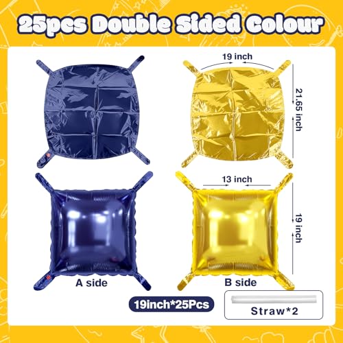 NISOCY 25PCS Blue Gold Square Foil Balloons Wall Backdrop Double Sided Navy Blue Gold Balloons Arch Kit for Birthday Graduation Baby Shower Wedding Anniversary Party Decorations - color: C03 - Navy Blue and Gold, size: 25PCS
