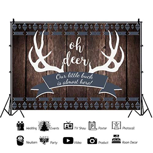 Haoyiyi 5x3ft Oh Deer Boy Baby Shower Gray Rustic Wood Backdrop Our Little Buck is Almost Here Burlap Photography Background Boys Girls Newborn 1st Birthday Decoration Photo Booth Props Banner