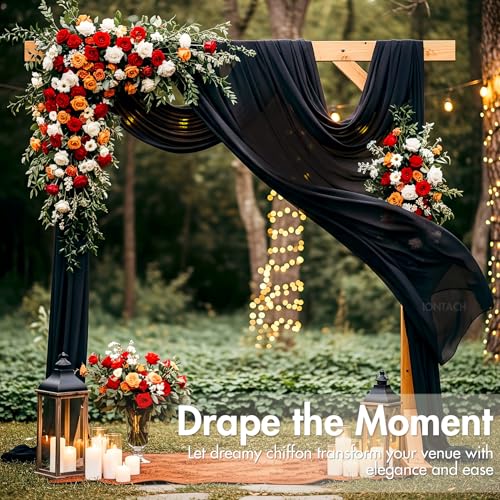 60" Chiffon Fabric by The Yard Pre-Cut Sheer Fabric for Wedding Arch Draping Fabric Swag Curtain Scarf Party Backdrop Decoration Ceiling Decor (Black, 1 Yard) - color: Black, size: 1 Yard