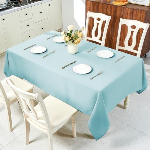 IVAPUPU Textured Linen Table Cloth for Rectangle Table - Light Blue Tablecloths Rectangular Waterproof Wrinkle Free Wipeable Dining Table Cover for Spring Wedding Birthday Kitchen Decor, 60 x 84 Inch - color: Light Blue, size: 84" x 60" (Rectangular)
