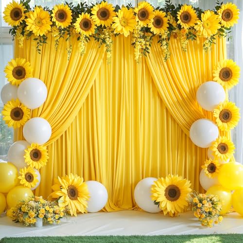 Yellow Backdrop Curtain for Parties Wrinkle Free Lemon Yellow Photo Curtains Backdrop Drapes Fabric Decoration for Birthday Party Wedding Baby Shower 5ft x 7ft,2 Panels - color: Yellow, size: 10FTx7FT (W5'xH7', 2 Panels)