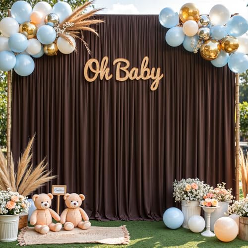 10x10ft Brown Backdrop Curtain for Wedding Parties Wrinkle Free Fabric Brown Drapes Backdrop Decoration for Baby Shower Birthday Photography Decoration 2 Panels, 5ft x 10ft - color: Brown, size: 5ft x 10ft x 2 panels