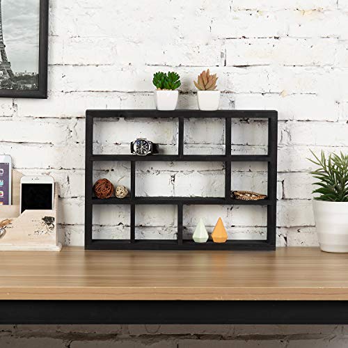 MyGift 9 Compartment Vintage Solid Wood Shadow Box, Wall Mountable Curio Display Case, Freestanding or Floating Shelf for Collectible Figurines, Succulents (Matte Black) - color: Matte Black