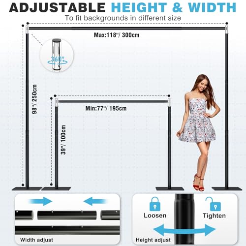 Pipe and Drape Backdrop Stand, 8x10ft Heavy Duty Backdrop Stand with Metal Base, Adjustable Height & Width, Black Background Holder for Wedding Photography Birthday Party Baby Shower Decor - color: Black, size: 8*10FT