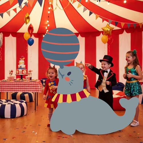 Colingmill Carnival Circus Party Decoration 3ft Circus Theme Birthday Party Supplies Seal Show Cardboard Cutout Standup Photo Booth Backdrop Props Life Size for Birthday Carnival Game Weddings Events - style: Seal Show
