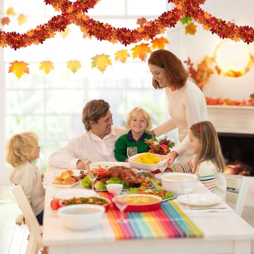 Fall Maple Leaves Garland Decorations,50Ft Glitter Tinsel Leaf Thanksgiving Decor for Tree Autumn Mantle Bedroom Office Classroom Party Indoor Outdoor Holiday Home Orange - color: Orange